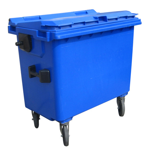 Plastic container 660 l flat lid-blue