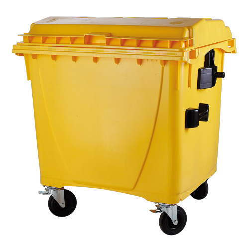 Plastic container 1100 l flat lid-yellow