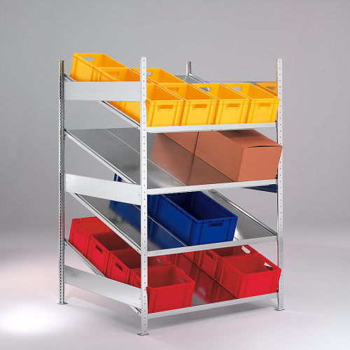 Rack for shelf rack with sloping shelves