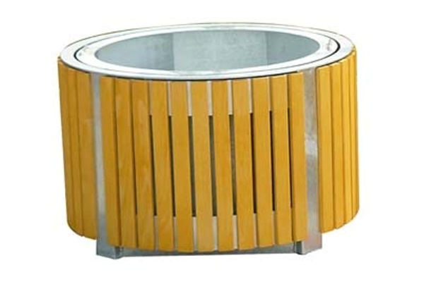 Container for plants with wood lining - circle