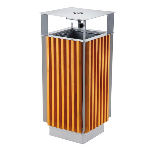 Waste bin with wood panelling and ashtray