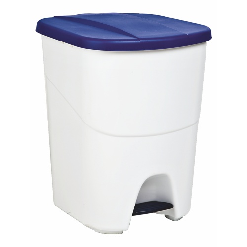 Plastic waste bin with blue lid