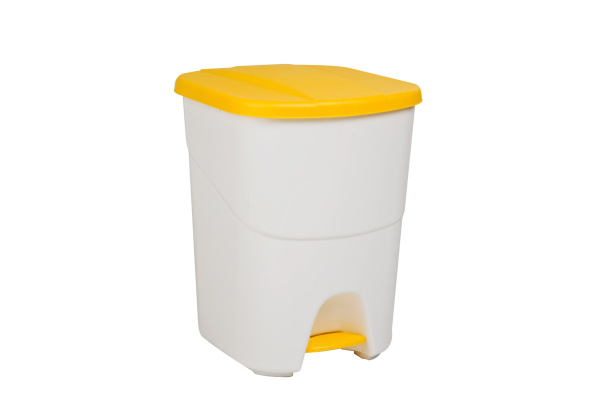 Plastic waste bin with yellow lid