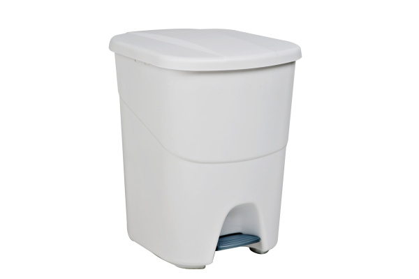 Plastic waste bin with white lid