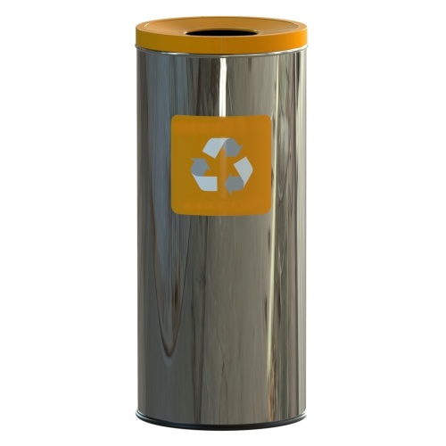 Outdoor stainless bin for waste sorting - yellow