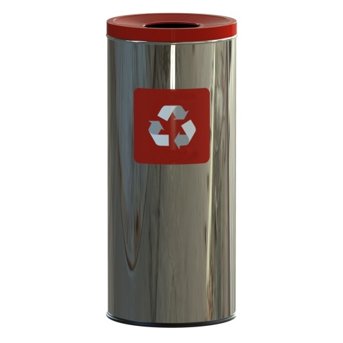 Outdoor stainless bin for waste sorting - red