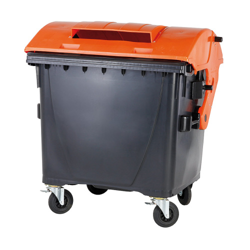 Plastic container 1100 lt. - black/orange lid