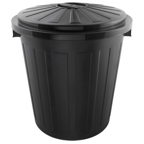 Plastic bin black with black lid - 50 l