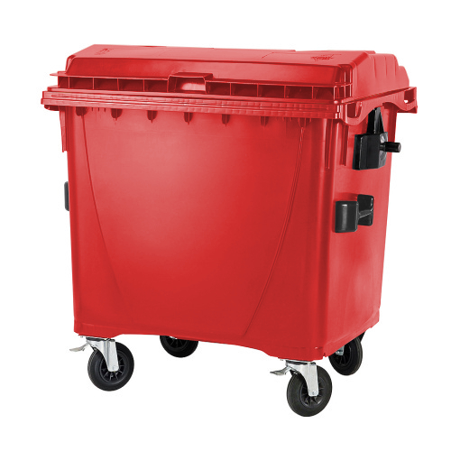 Plastic container 1100 l flat lid-red