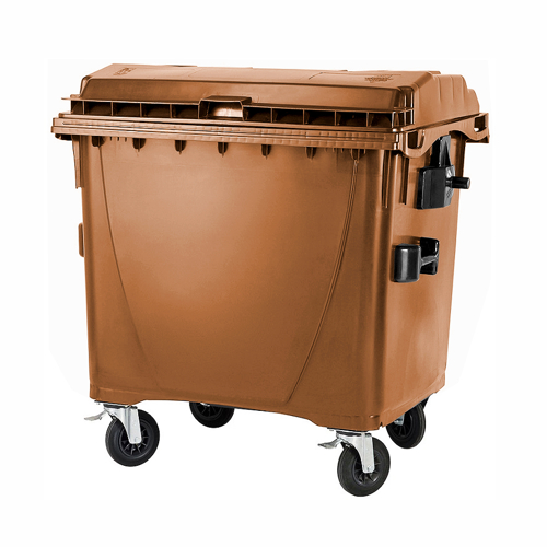 Plastic container 1100 l flat lid-brown
