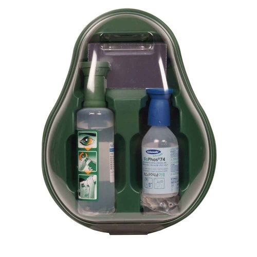 Wall-mounted eye wash station with neutralizing and physiological solution